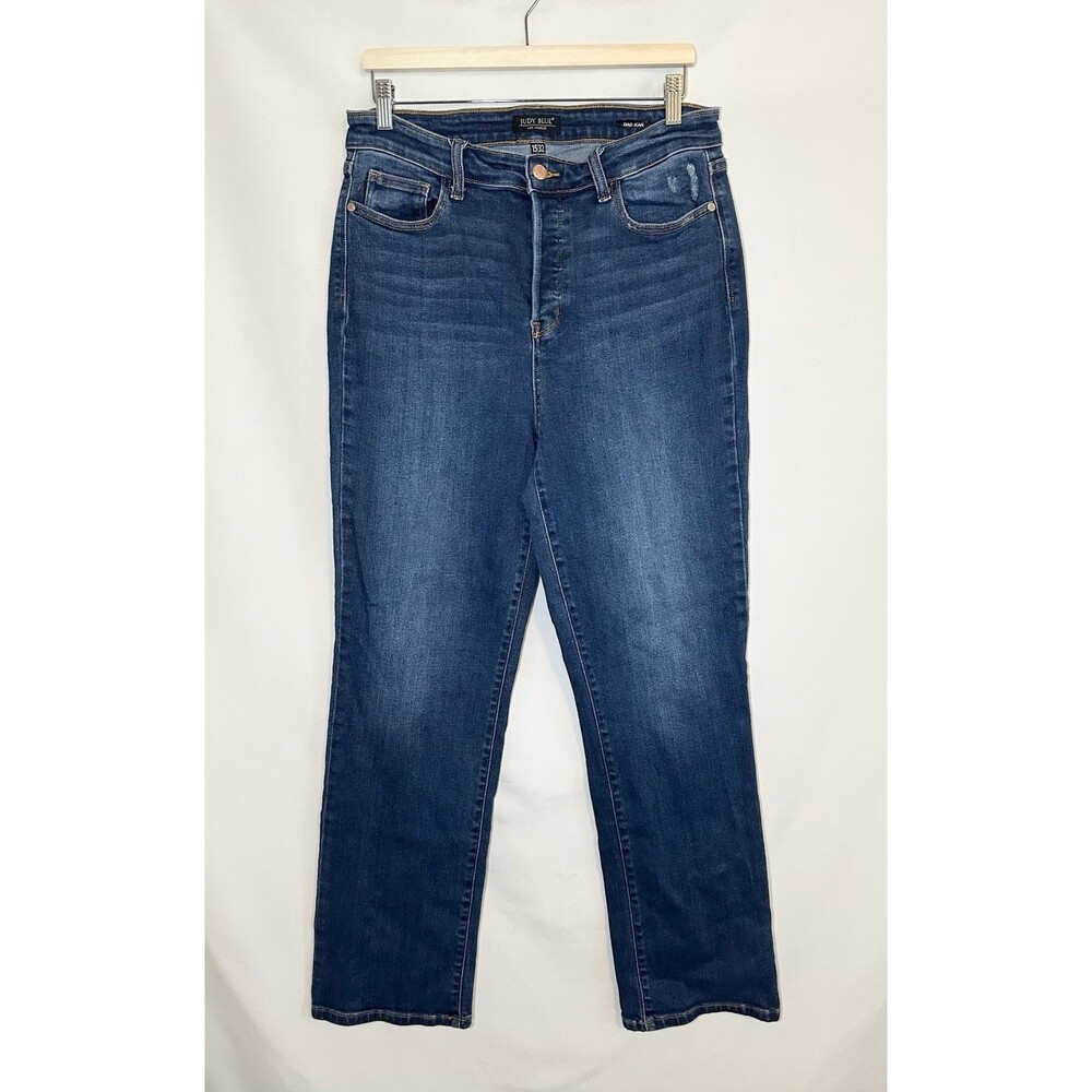 JUDY BLUE Dad Jeans Button Fly Blue Denim Straight Leg Stretch‎ Women SIZE 15/32